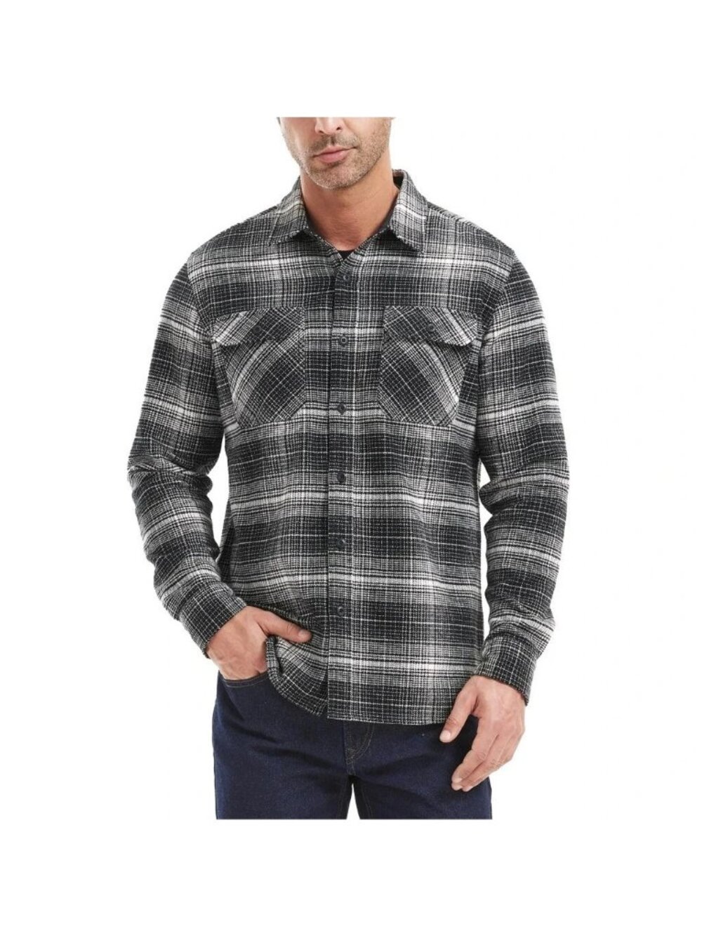 Frye Men's S Black & White Plaid Flannel Shirt 100% Cotton Long Sleeve L1582